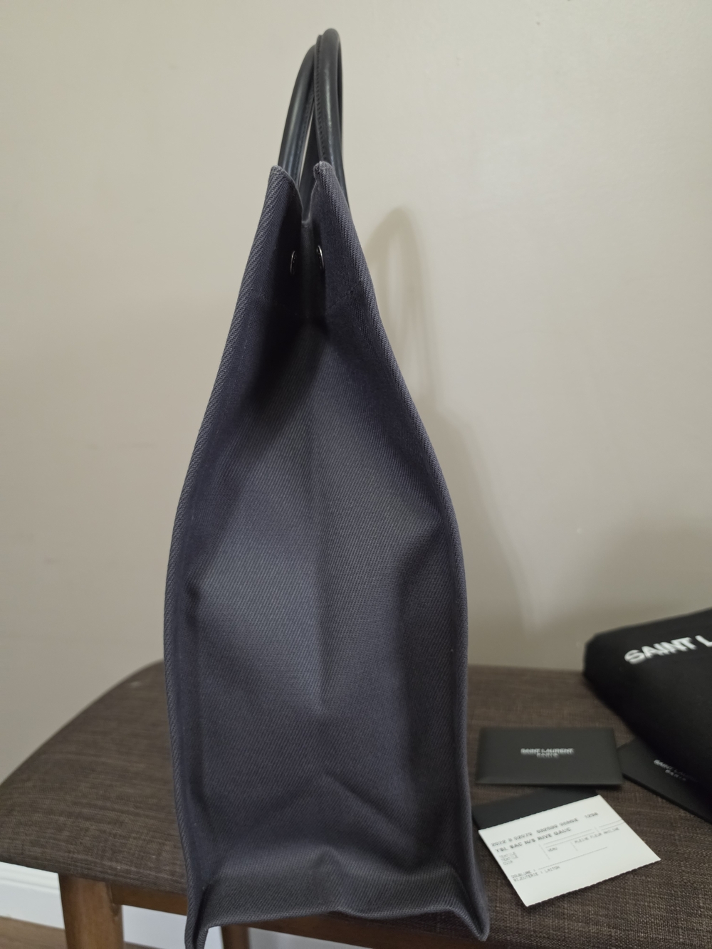 Saint Laurent Rive Gauche Canvas Tote Bag in Dark Gray - Picture 8 of 14